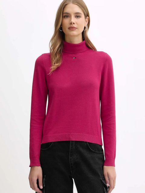 Tommy Jeans sweter bawełniany damski kolor różowy lekki z golfem DW0DW21672 - zdjęcie produktu nr 1