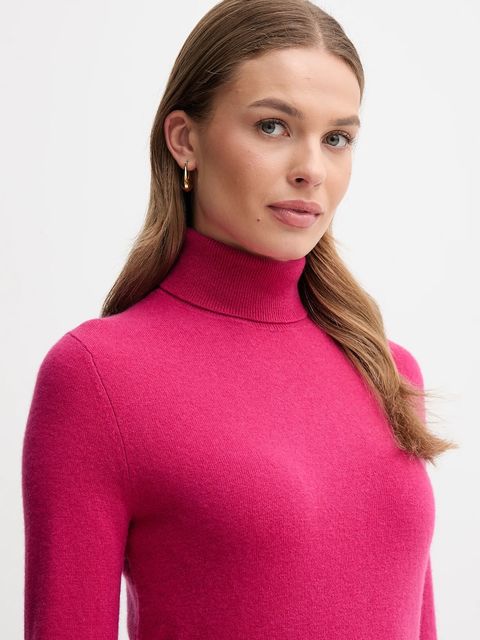 United Colors of Benetton sweter wełniany damski kolor różowy z golfem 1002D2348 - zdjęcie produktu nr 2