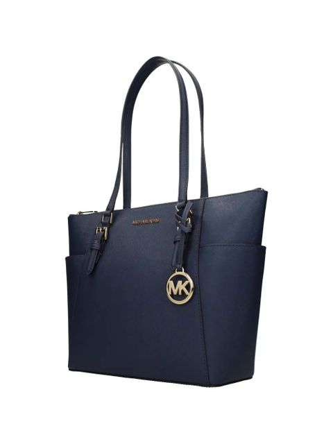 Michael Kors large Charlotte logo-plaque leather tote bag - Blue