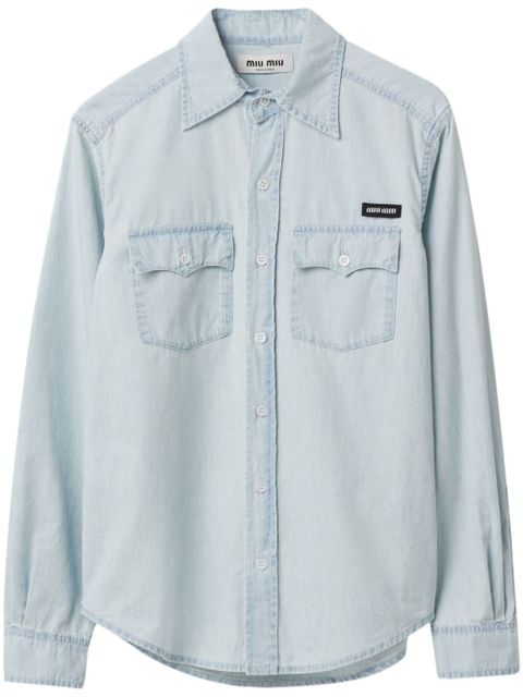 Miu Miu logo-appliqué cotton shirt - Blue - zdjęcie produktu nr 1
