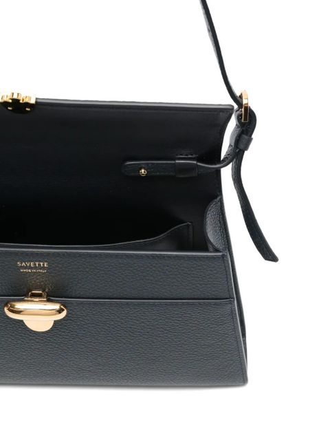 Savette clasp-fastening leather shoulder bag - Blue