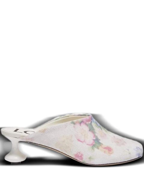LOEWE 45mm floral print calf leather mules - White