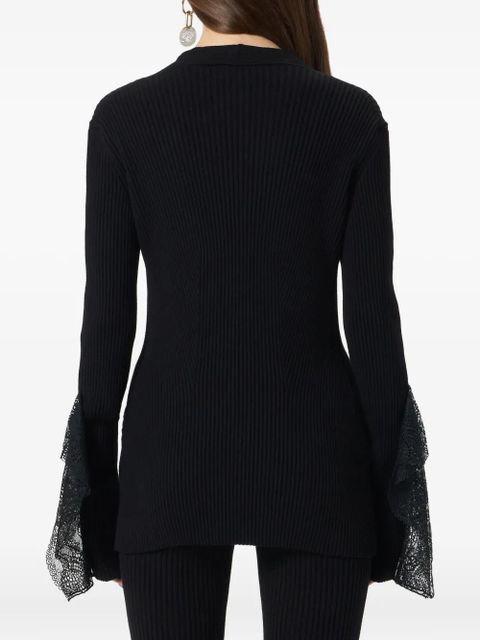 Blumarine ribbed lace-trimmed cardigan - Black