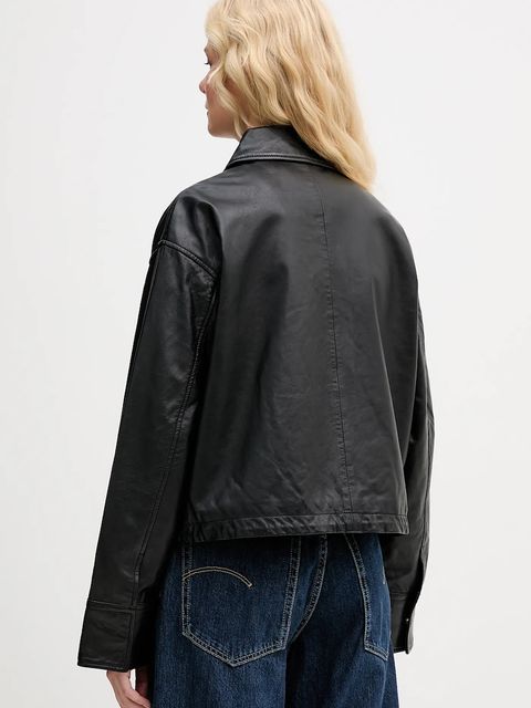 Marc O'Polo kurtka skórzana kolor czarny przejściowa oversize 5000007965