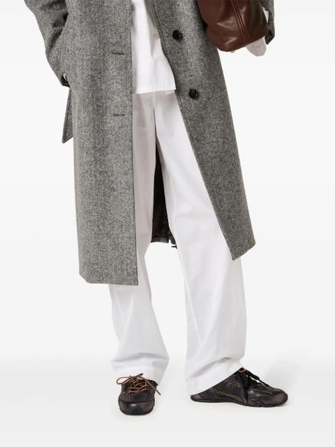 Miu Miu embroidered-logo poplin trousers - White