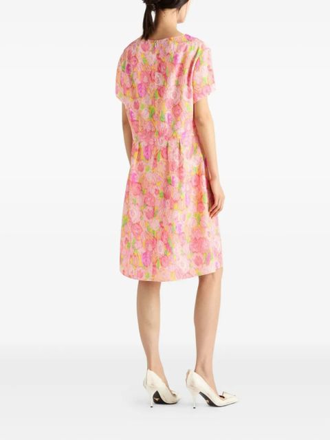 Prada floral-print belted mini dress - Pink
