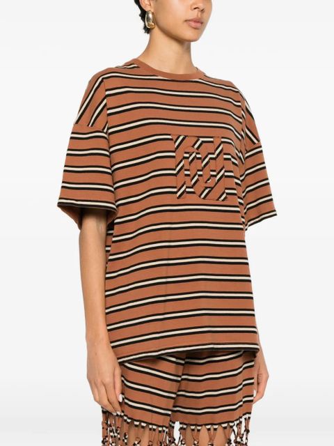 Nanushka Wren monogram-patch striped T-shirt - Brown