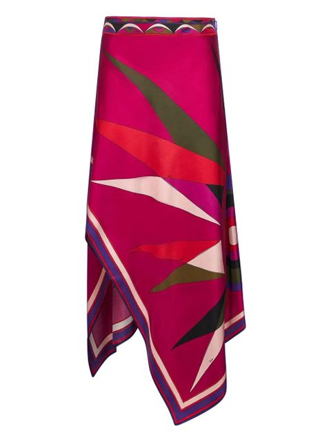PUCCI Hawaii-print asymmetric-scarf midi skirt - Pink