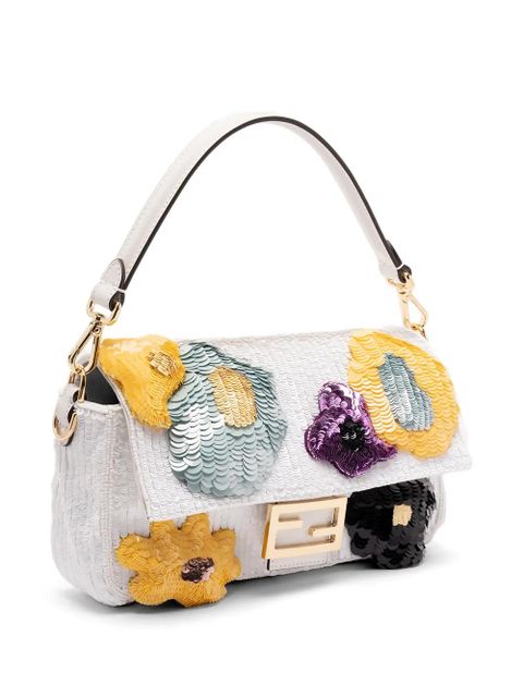 FENDI Baguette Sunny Side Flowers sequin-embellished shoulder bag - White
