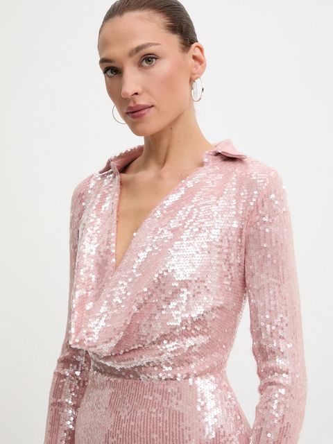 Bardot sukienka kolor różowy maxi rozkloszowana 59613DB2