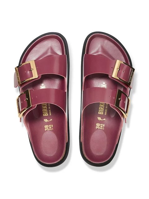 Birkenstock klapki skórzane Arizona Droplet Buckle damskie kolor czerwony 1030367