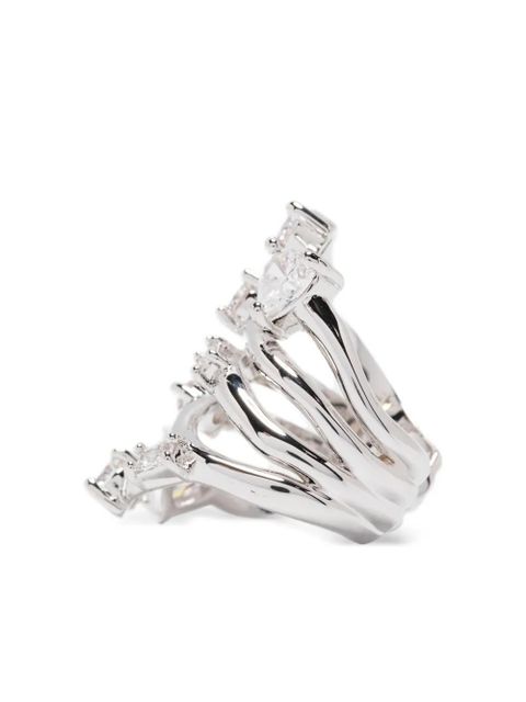 Maje rhinestone-embellished multi-row ring - Silver