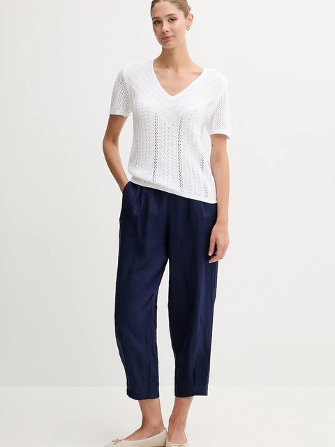 United Colors of Benetton spodnie lniane damskie kolor granatowy szerokie high waist 4AGHDF08L