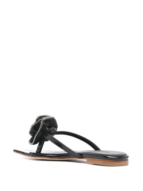 Coperni rose-appliqué leather flip flops - Black