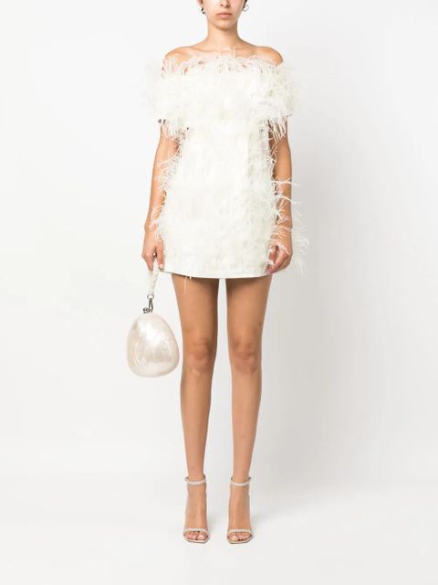 Cult Gaia feather-detailing off-shoulder dress - Neutrals - zdjęcie produktu nr 2