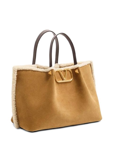 Valentino Garavani medium VLogo Signature suede tote bag - Neutrals