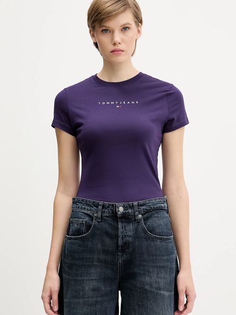 Tommy Jeans t-shirt bawełniany damski kolor fioletowy DW0DW21550 - zdjęcie produktu nr 1
