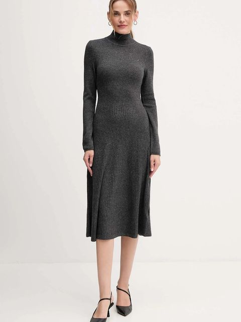 Tommy Hilfiger sukienka wełniana kolor szary midi rozkloszowana WW0WW47303