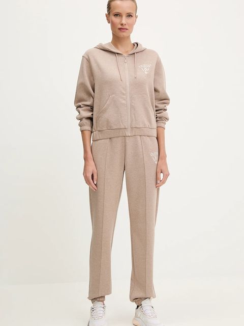 Guess bluza ROBERTA damska kolor brązowy z kapturem z aplikacją V5RQ20 KC3D2 - zdjęcie produktu nr 2