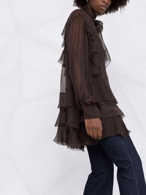 Valentino Garavani floral-lace silk blouse - Brown