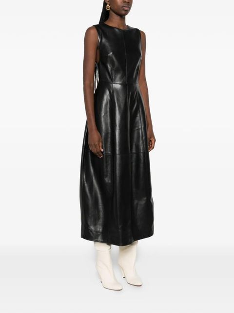 Nanushka crew-neck fluted-hem midi dress - Black