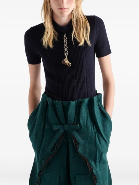 Prada pendant-embellishment ribbed sweater - Blue