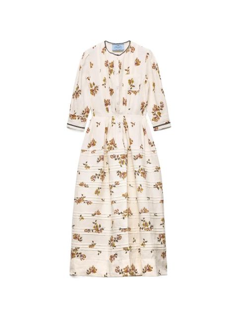 Prada long printed linen dress - Neutrals - zdjęcie produktu nr 1