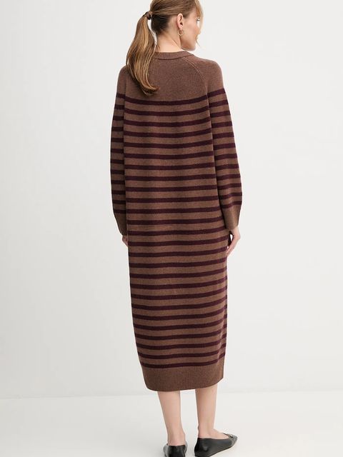 Tommy Hilfiger sukienka wełniana kolor brązowy midi oversize WW0WW46761