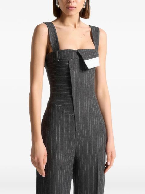 Manière De Voir Camille detachable-straps pinstripe jumpsuit - Grey