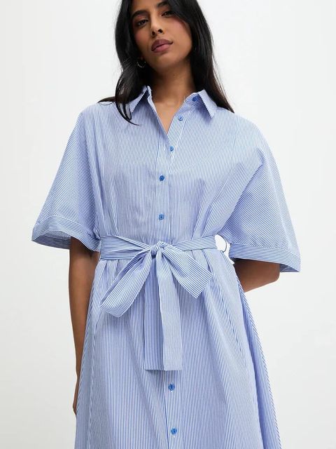 Answear.LAB sukienka kolor niebieski maxi rozkloszowana