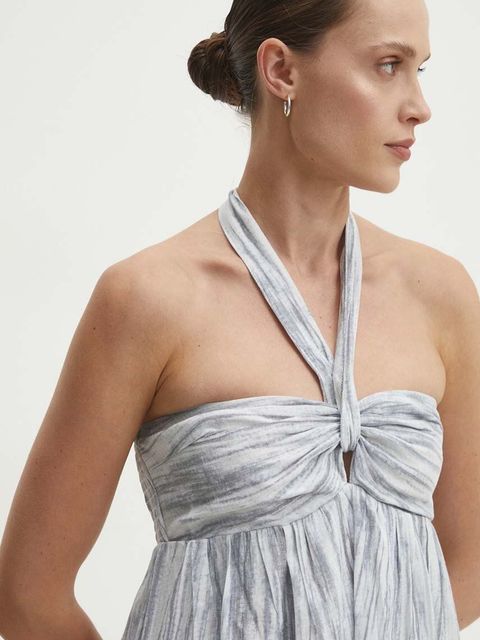 Answear.LAB sukienka z lnem kolor szary midi rozkloszowana