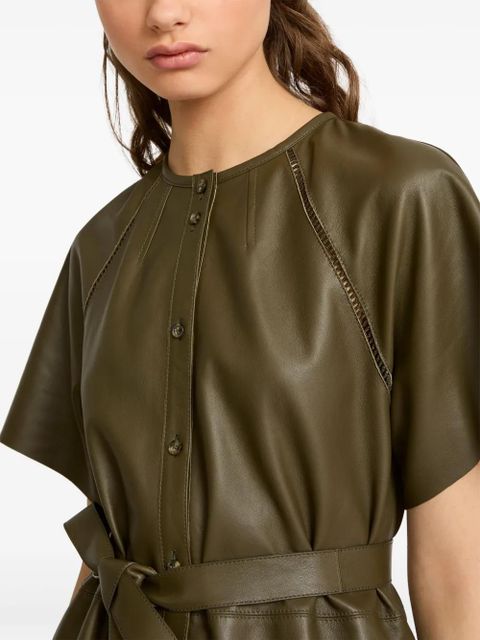 Yves Salomon belted leather midi dress - Green