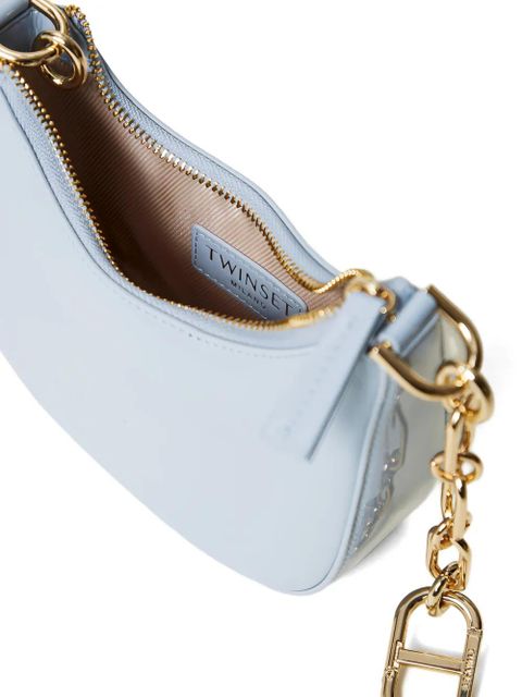 TWINSET Mini Croissant patent-finish chain-link bucket bag - Blue