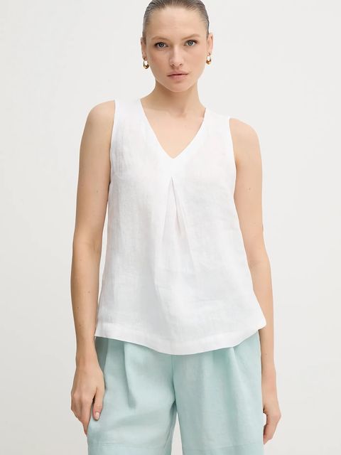 United Colors of Benetton bluzka lniana kolor biały gładka 5BMLDQ06W - zdjęcie produktu nr 1