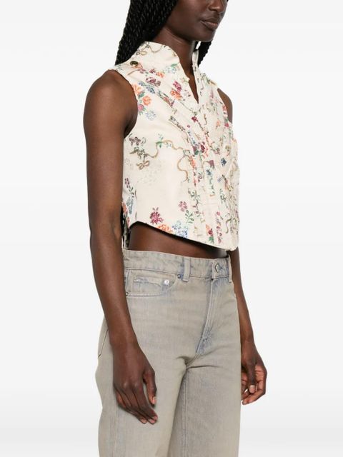 Alexander McQueen floral-print ruffled jacket - Neutrals