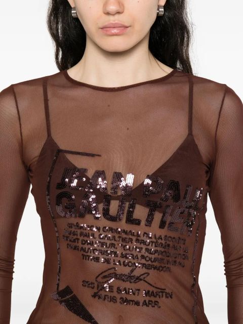 Jean Paul Gaultier sequin-embellished mesh top - Brown