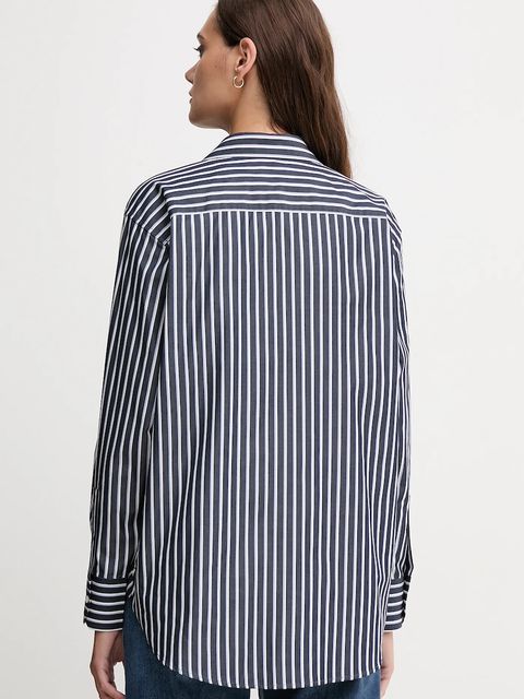 Lacoste koszula bawełniana damska kolor granatowy relaxed z kołnierzykiem klasycznym CF0215