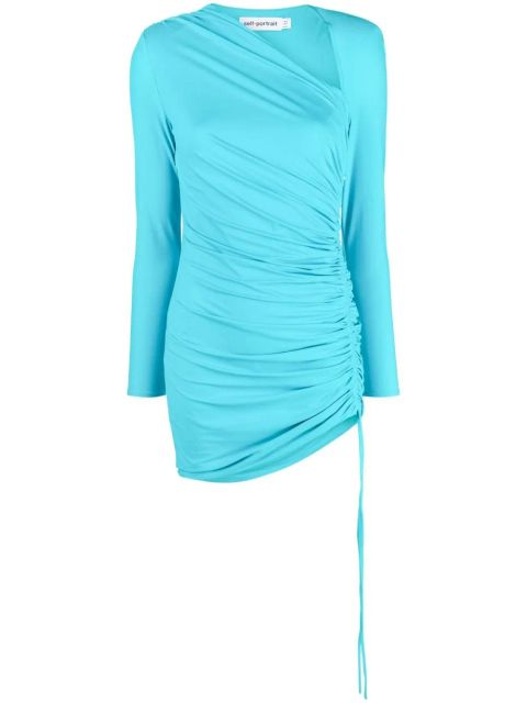 Self-Portrait ruched asymmetric minidress - Blue