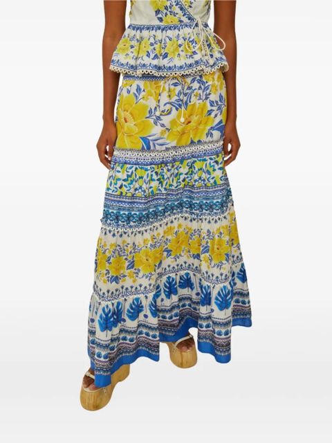 FARM Rio Zuli floral-print tiered maxi skirt - Blue
