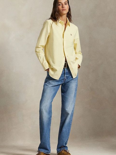 Polo Ralph Lauren koszula bawełniana damska kolor żółty relaxed z kołnierzykiem klasycznym 211970736 - zdjęcie produktu nr 2