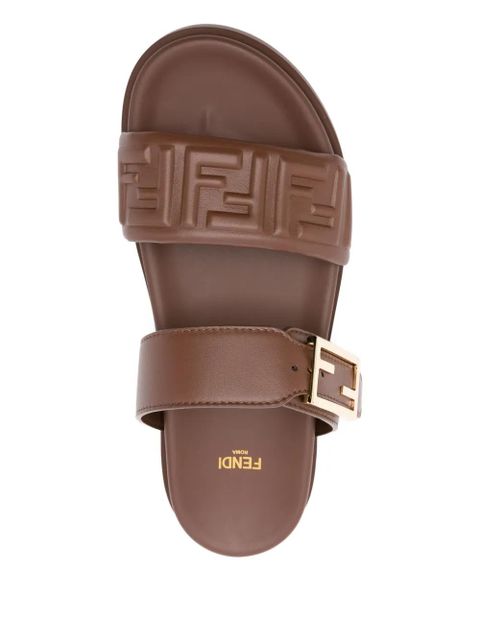 FENDI double-band flat sandals - Brown