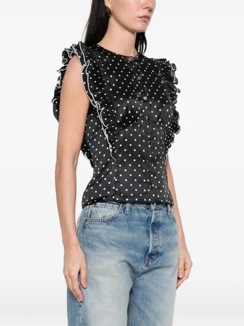 Self-Portrait ruffled polka-dot top - Black