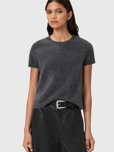 AllSaints t-shirt kaszmirowy REBEL TEE kolor szary W118KB - zdjęcie produktu nr 1