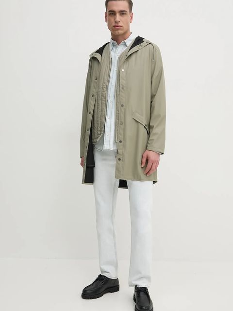 Rains kurtka Long Jacket W3 kolor zielony przejściowa 12020