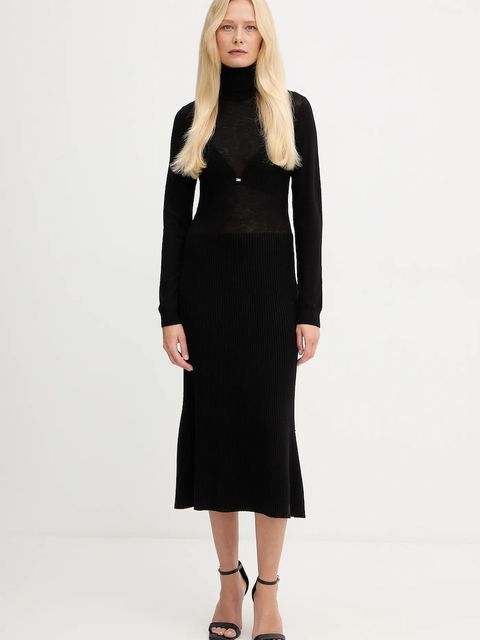 Elisabetta Franchi sukienka z dodatkiem wełny kolor czarny midi rozkloszowana AM30S57E2 - zdjęcie produktu nr 1