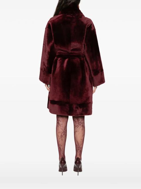 Nour Hammour Juno belted fur coat - Red