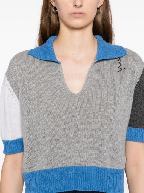 Marni logo-embroidered colour-block polo top - Grey