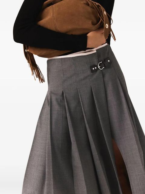 Maje pleated buckled midi skirt - Grey