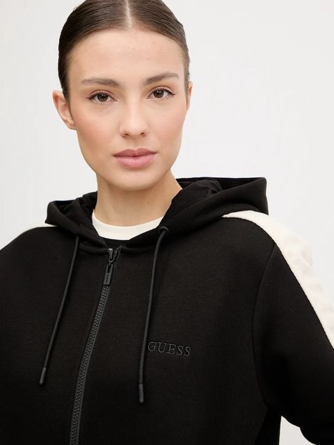 Guess bluza MARYELLA damska kolor czarny z kapturem gładka V5YQ00 KB3P2