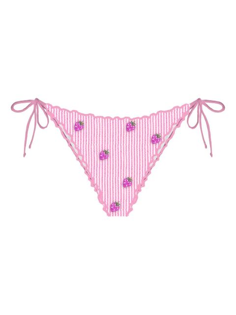 MC2 Saint Barth strawberry-embroidered striped bikini bottoms - Pink - zdjęcie produktu nr 1
